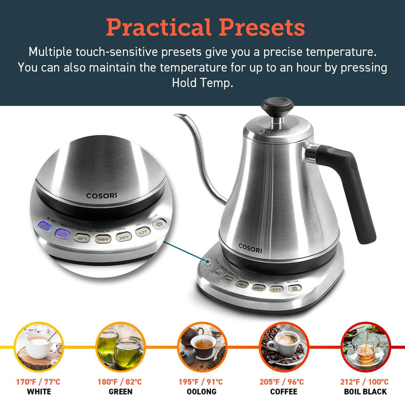COSORI Electric Gooseneck Kettle with 5 Variable Presets - 0.8L