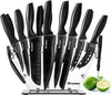 Drcowu 9 Pieces Kitchen Knife Block Set with Knife Sharpener, Chef Knife, Steak Knives, Utility Knife, Stainless Steel, Acrylic Holder, Black