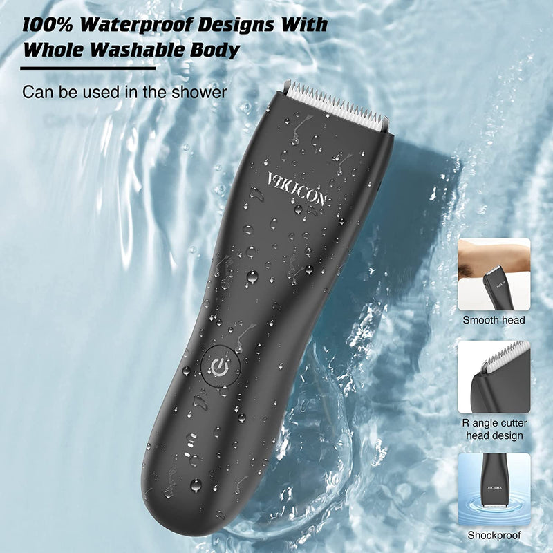 VIKICON Shaver & Body Groomer for Men Waterproof Wet / Dry Male Hygiene Razor with Standing Recharge Dock