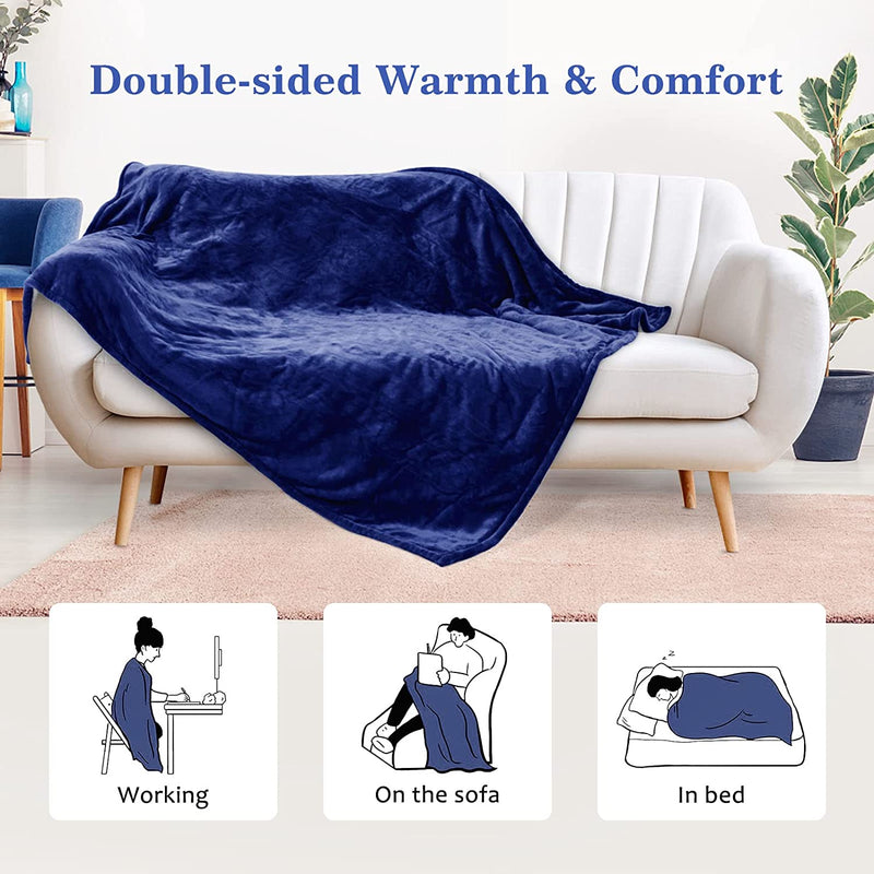 Lukasa Heated Blanket Electric Throw - Flannel / Sherpa Reversible Fast Heating Blanket with 3 Heating Levels