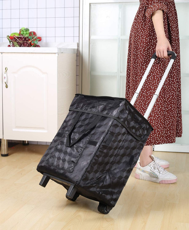 Falytemow Collapsible Utility Cart Foldable Reusable Shopping Trolley Bag with Wheels and Telescoping Handle Waterproof Oxford Fabric Folding Grocery Cart for Women or Men Travel Home Kitchen
