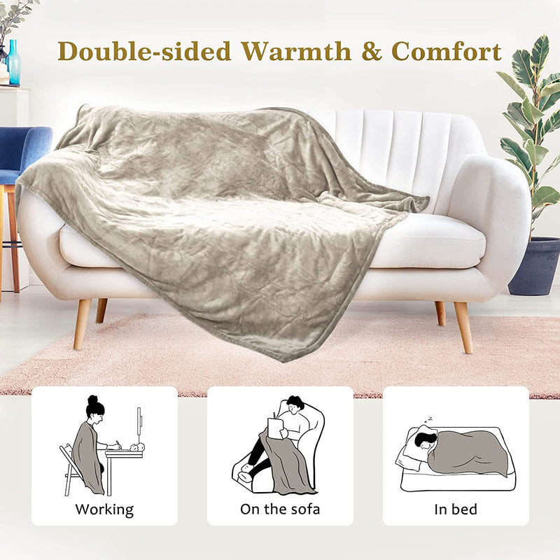 Lukasa Heated Blanket Electric Throw - Flannel / Sherpa Reversible Fast Heating Blanket with 3 Heating