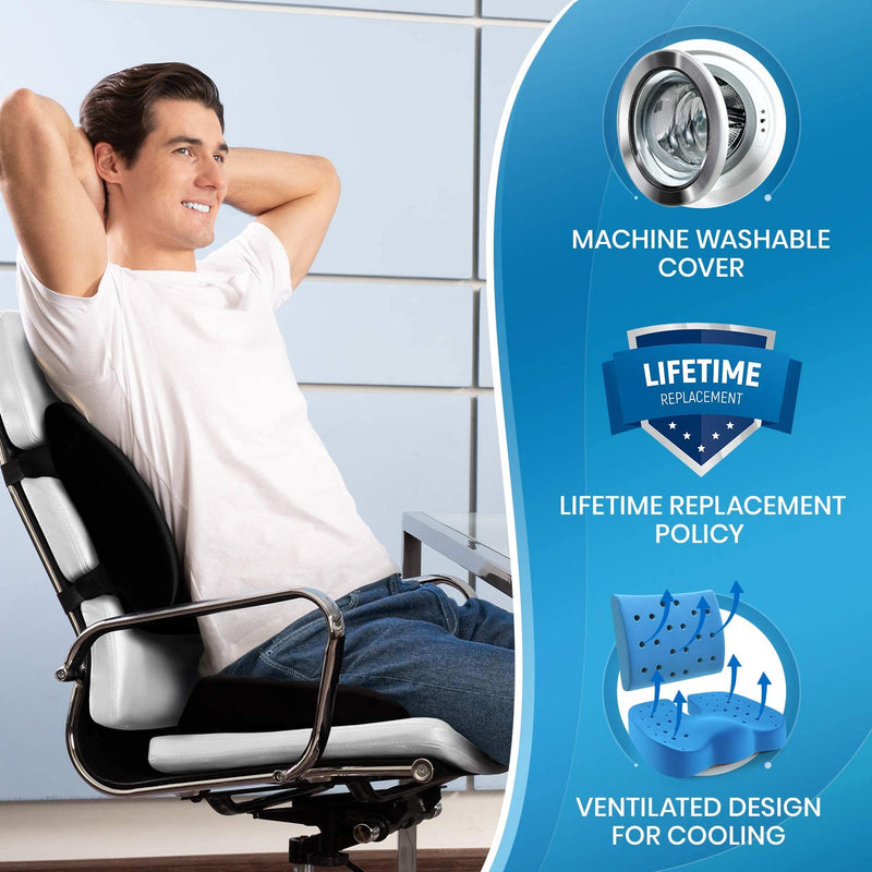 Everlasting Comfort Memory Foam Seat Cushion and Lumbar Support Pillow Combo