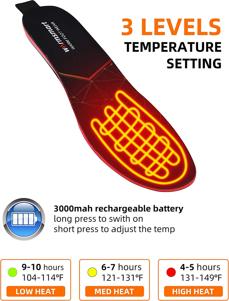 warmsmart Electric Insoles For Men & Women, Winter Electric Foot Warmers with 3.7V 3000mAh Battery | USB Charge