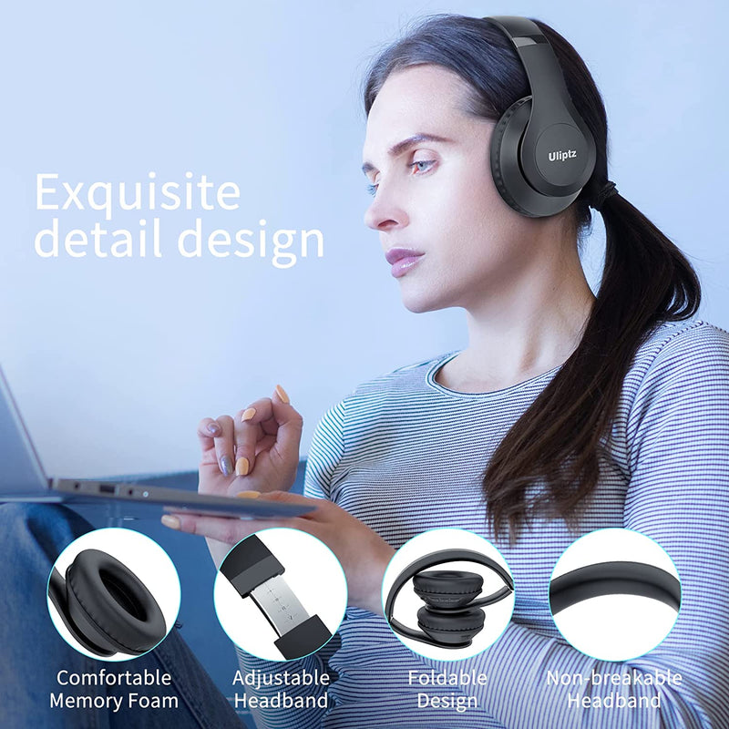 Uliptz Wireless Bluetooth Headphones, 65H Playtime Over Ear Headphones with Microphone, 6EQ Sound Modes Wireless Headphones