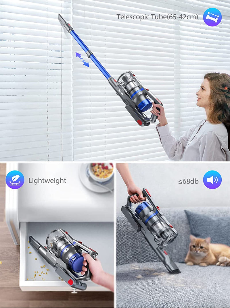 BuTure Cordless Vacuum Cleaner, 34KPA Powerful Cordless Stick Vacuum with 55min Detachable Battery, Anti-winding Brush and 1.2L Large Dust Cup, Vacuum Cleaners for Hardwood Floor Carpet Stair Pet Hair
