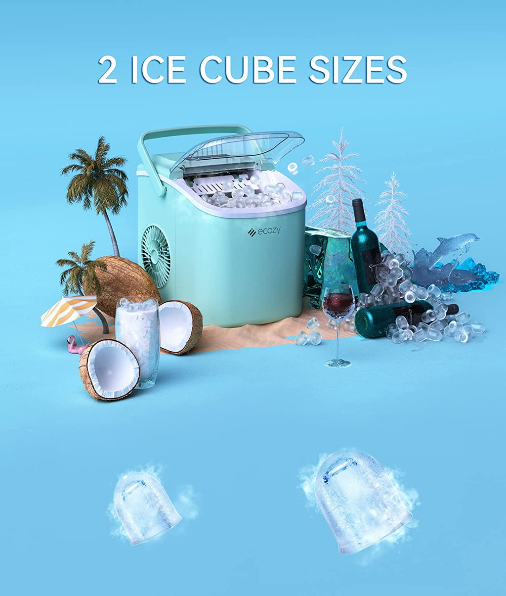 ecozy Portable Ice Maker Countertop, 9 Cubes Ready in 6 Mins, 26 lbs i