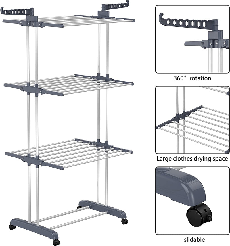 SONGMICS Clothes Drying Rack, with Bonus Sock Clips, Stainless Steel  Gullwing Space-Saving Laundry Rack, Foldable for Easy Storage, Silver