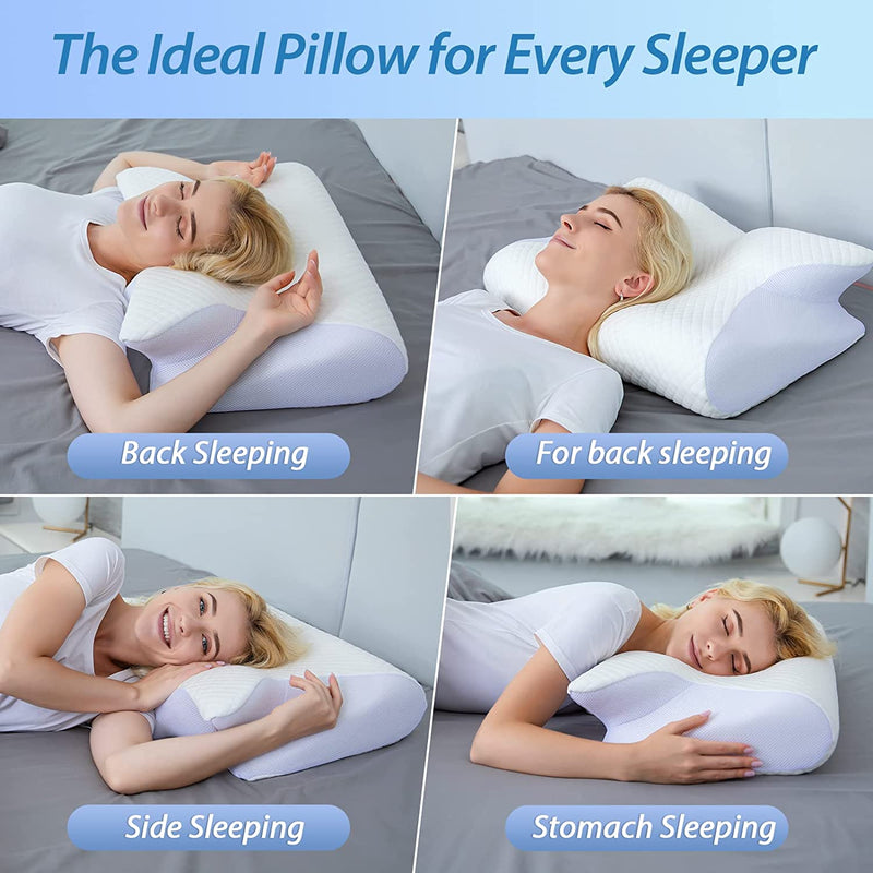 HOMCA Cervical Pillow Memory Foam Pillows - Contour Memory Foam Pillow for  Neck Pain Relief, Orthopedic Neck Bed Pillow for Side Sleepers Back and