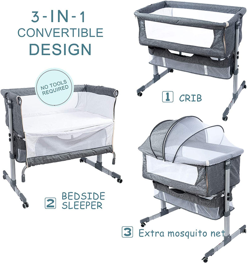 3 in 1 Travel Baby Crib Baby Bed with Breathable Net Bedside Crib Bedside Sleeper Bassinets
