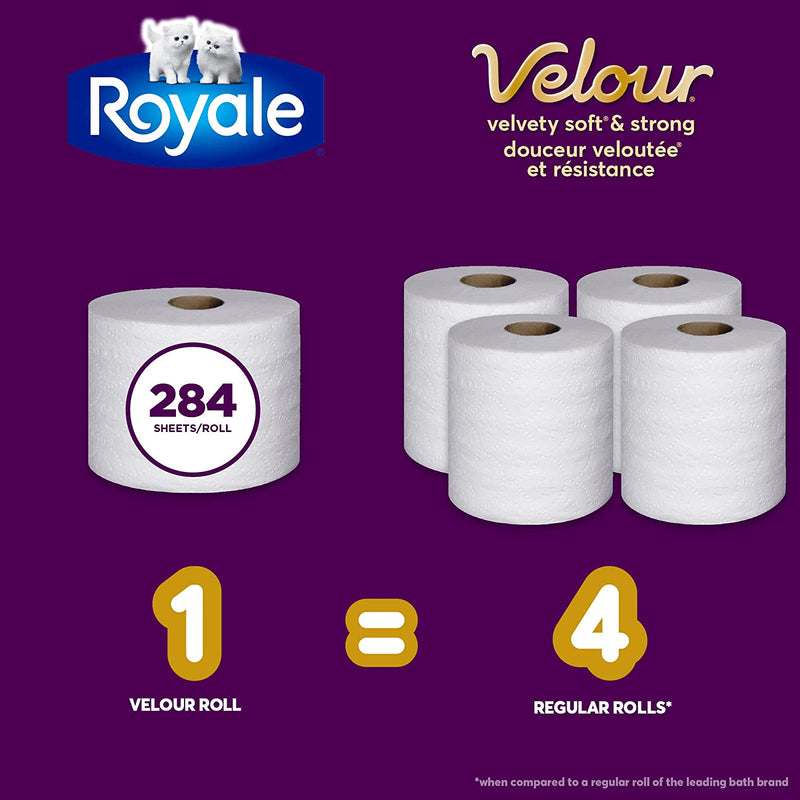 Royale Velour Toilet Paper, 12 Equals 48 Rolls, 284 Bath Tissues per roll, 12 Rolls (Pack of 1)