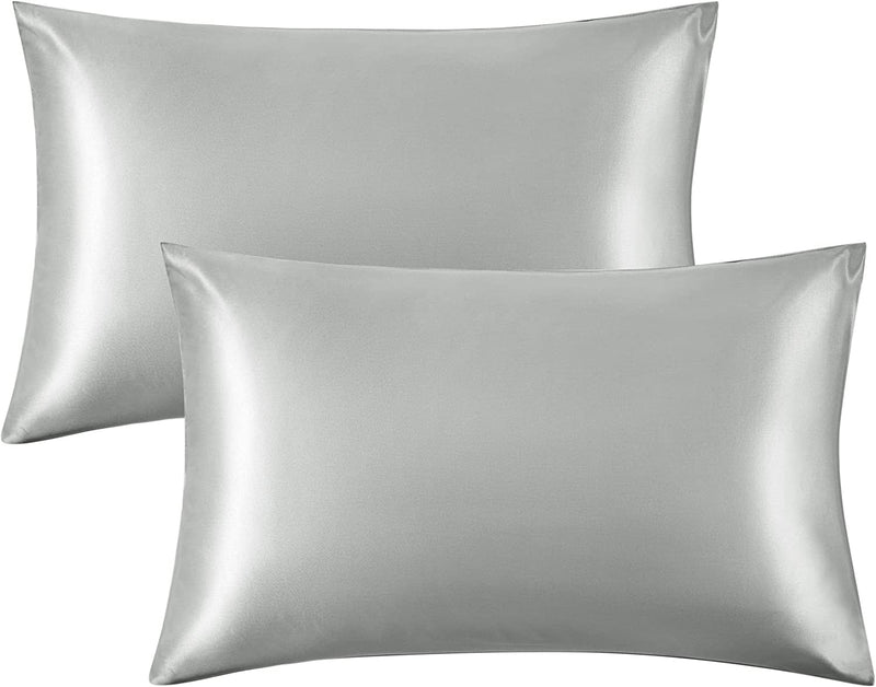 Bedsure Satin Pillow Case Queen Size 2 Pack- Grey