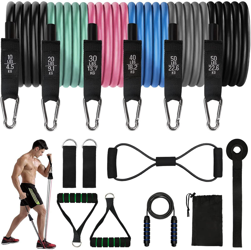 Resistance Bands Set,200 lbs Elastic Bands for Exercise Workout Bands with Handles Home Gym Equipments, Door Anchor,Ankle Straps Stretching Fitness Bands for Indoor and Outdoor Sports