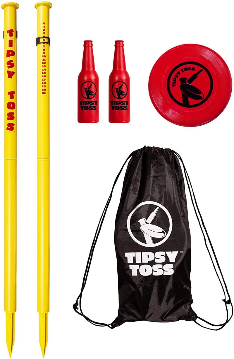 GoSports Tipsy Toss Game Set - Flying Disc Bottle Drop Yard Game, Yellow