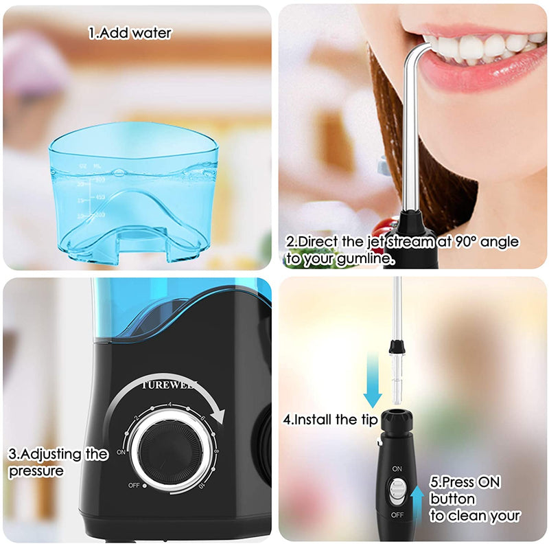 TUREWELL Water Dental Flosser Oral Irrigator for Teeth/Braces,10 Pressure Levels