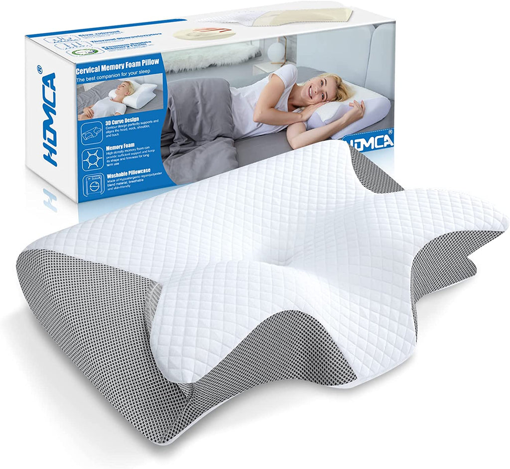 DONAMA Orthopedic Pillow for Neck Pain Relief,Cervical Travel  Pillow,Contour Memory Foam Pillow,Ergonomic Pillows for Side Back&Stomach  Sleepers with