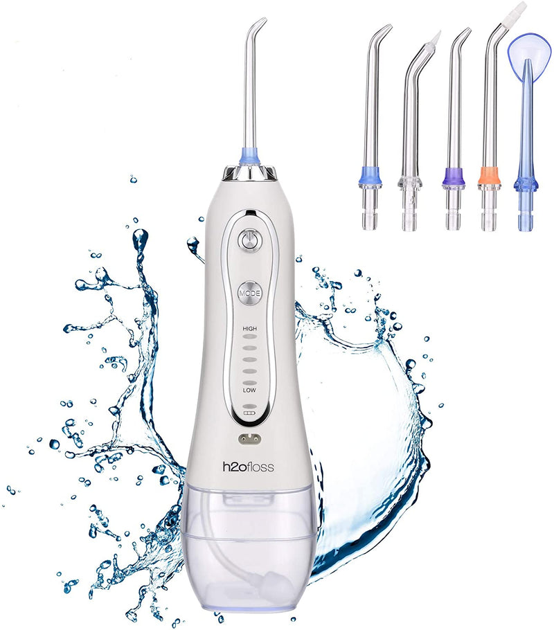 H2ofloss Water Flosser Portable Dental Oral Irrigator with 5 Modes, 6 Replaceable Jet Tips