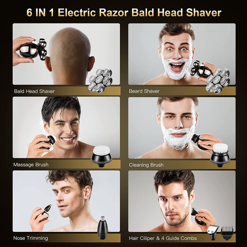 7D Electric Razor for Men, TURN RAISE 6 in 1 Waterproof With LCD