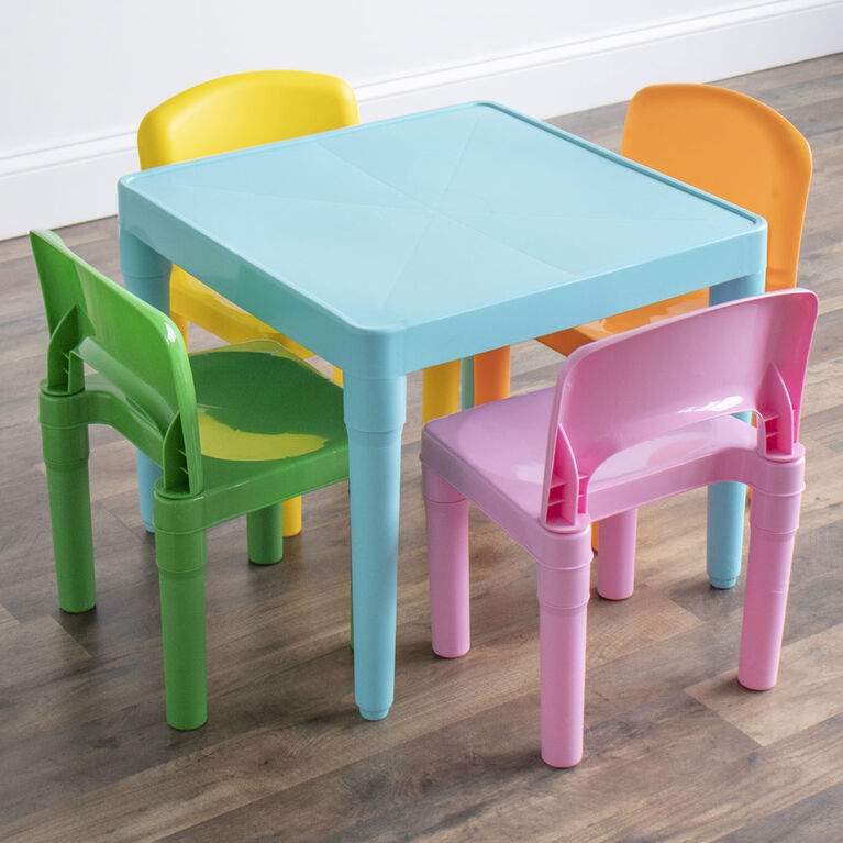 Humble Crew Kids Plastic Table & 4 Chairs, Modern Brights