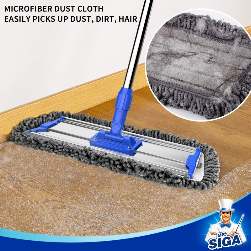 MR.SIGA 18" Professional Microfiber Mop for Floor Cleaning, Stainless Steel Telescopic Handle, Includes 2 Washable Premium Microfiber Mop Pads, 1 Scrub Cloth and 1 Dust Cloth