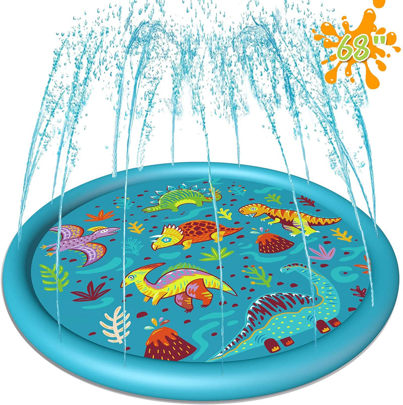 Splash Pad Sprinkler for Kids, Inflatable kiddie pool for Backyard, Outdoor Toys Gift for 1 2 3 4 5+ Year Old Girls Boys, 68" Swimming Pool for Babies and Toddlers Dinosaur Wading Pool Splash Play Mat