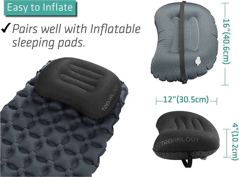 Trekology Ultralight Inflating Travel/Camping Pillows (Black)