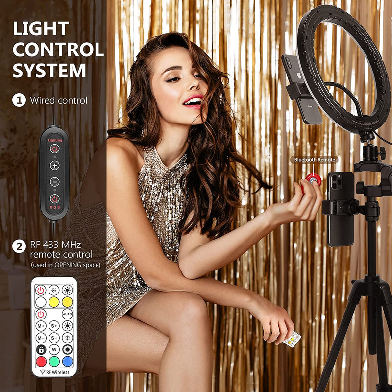 Neewer 10-inch RGB Selfie Ring Light with Tripod Stand, 29 Colors Modes Dimmable USB LED Ring Light with 433MHz Remote Control and 2 Phone Holders for Makeup/Live Streaming/YouTube/TikTok/Photography
