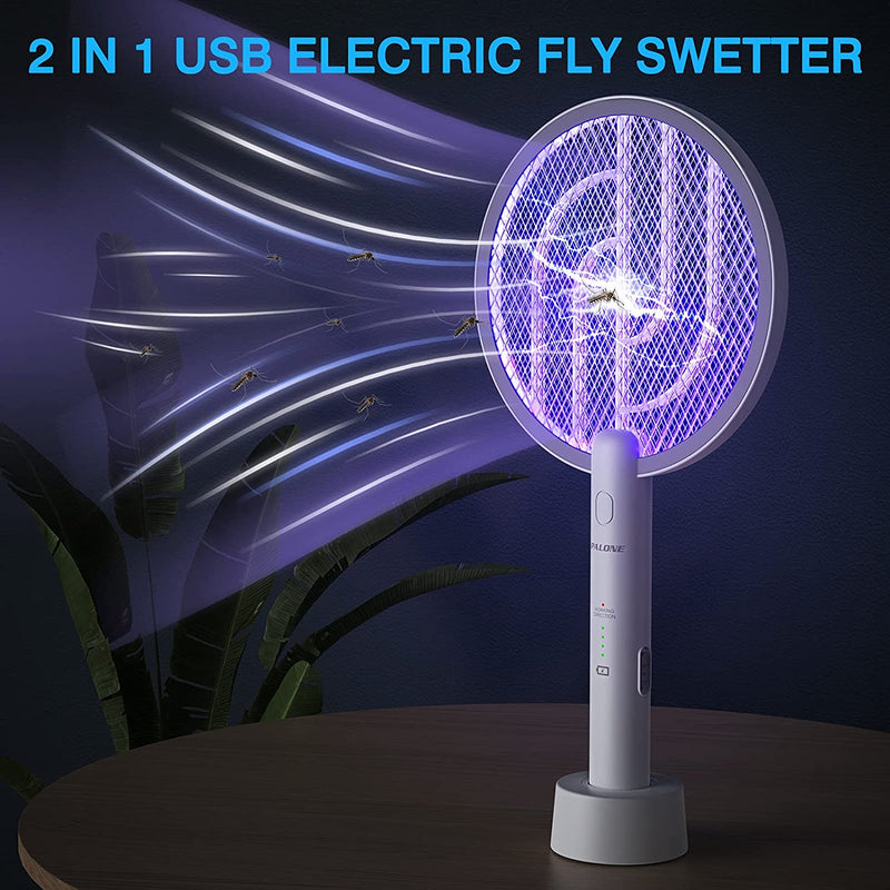 PALONE 2 in 1 Bug Zapper Racket, 3000V Electric Fly Swatter Racket 3 Layers Mosquito Killer Lamp