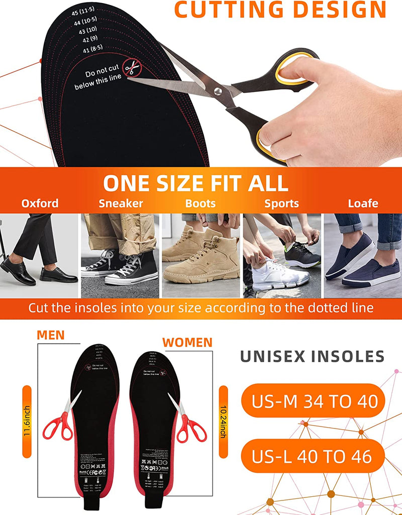 warmsmart Electric Insoles For Men & Women, Winter Electric Foot Warmers with 3.7V 3000mAh Battery | USB Charge