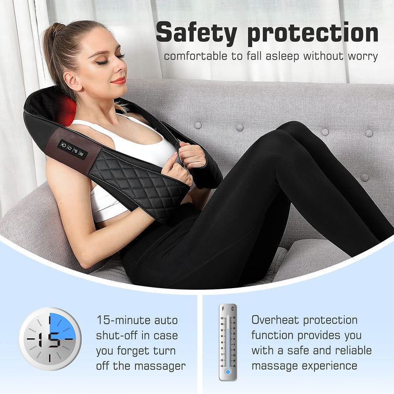 WOQQW Shiatsu Neck Massager with Heat Deep Tissue Kneading Back Massage  Pillow for Muscle Pain Relief 