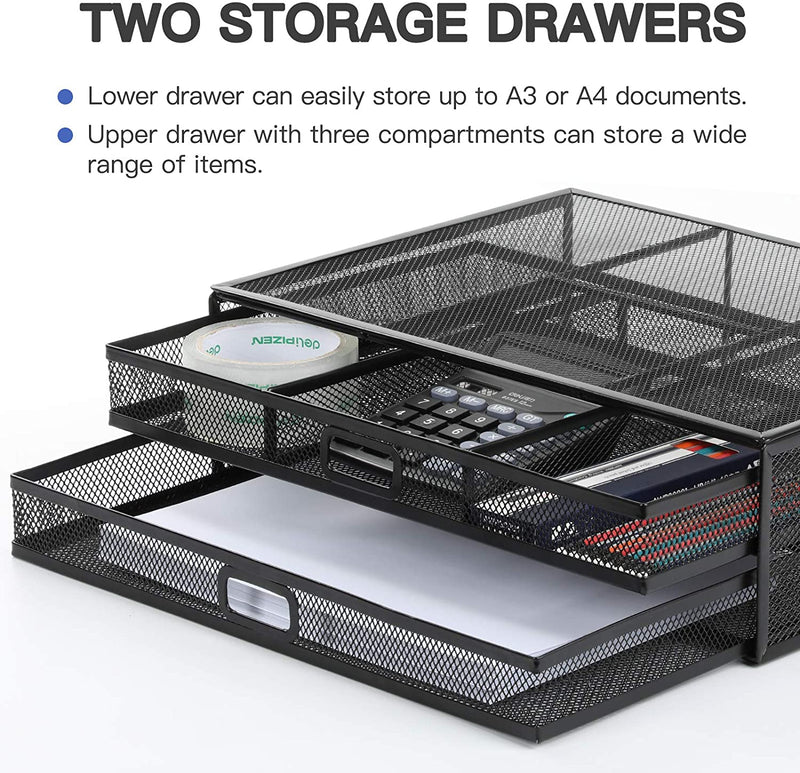 Monitor Stand Riser with Drawer - Mesh Metal Desk Organizer PC, Laptop,Notebook, Printer Holder with Dual Pull Out Storage Drawer