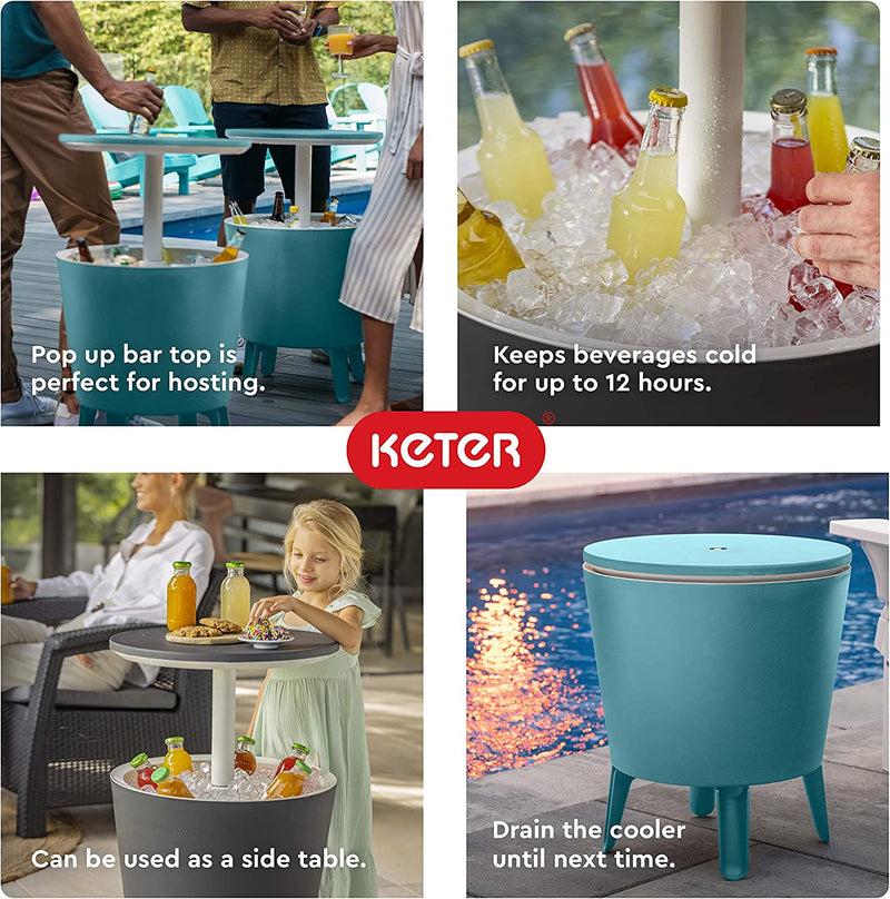 Keter 7.5-Gal Cool Bar Modern Smooth Style with Legs Outdoor Patio Pool Cooler Table, Teal