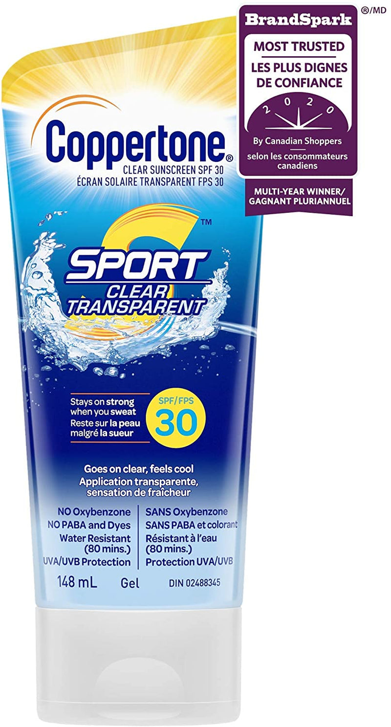 Coppertone Sport Clear Sunscreen SPF 30, Water-Resistant Sport Sunscreen Gel, Rubs In Clear and Stays On Strong When You Sweat