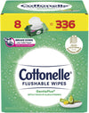 Flushable Wet Wipes, Cottonelle GentlePlus, Biodegradable & Septic Safe, 8 Flip-Top Packs of 42 (336 Wipes)