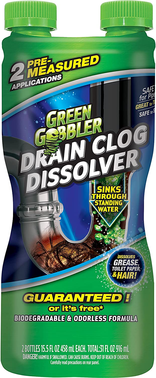 Green Gobbler GGDIS2CH32 Dissolve Liquid Hair & Grease Clog Remover/Drain Opener/Drain Cleaner/Toilet Clog Remover (31 OZ.) 32 oz