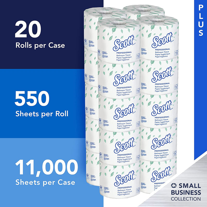 Kimberly-Clark Scott 13607 2-Ply Standard Roll Bathroom Tissue, White (20 Rolls of 550)