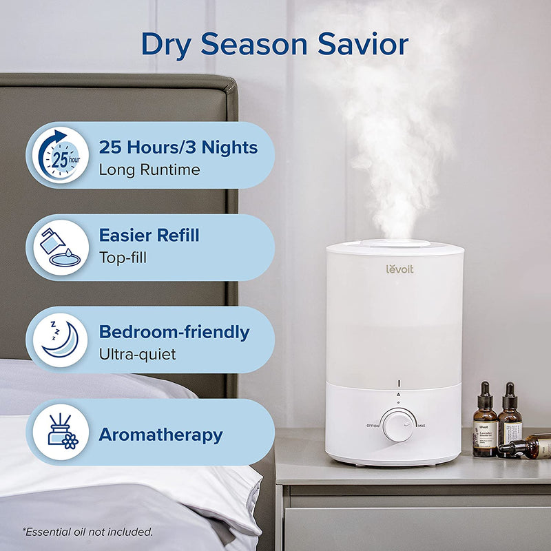 LEVOIT Humidifier for Bedroom Large Room, Top Fill Cool Mist Humidifiers for Plant, Baby Nursery, 3L Water Tank