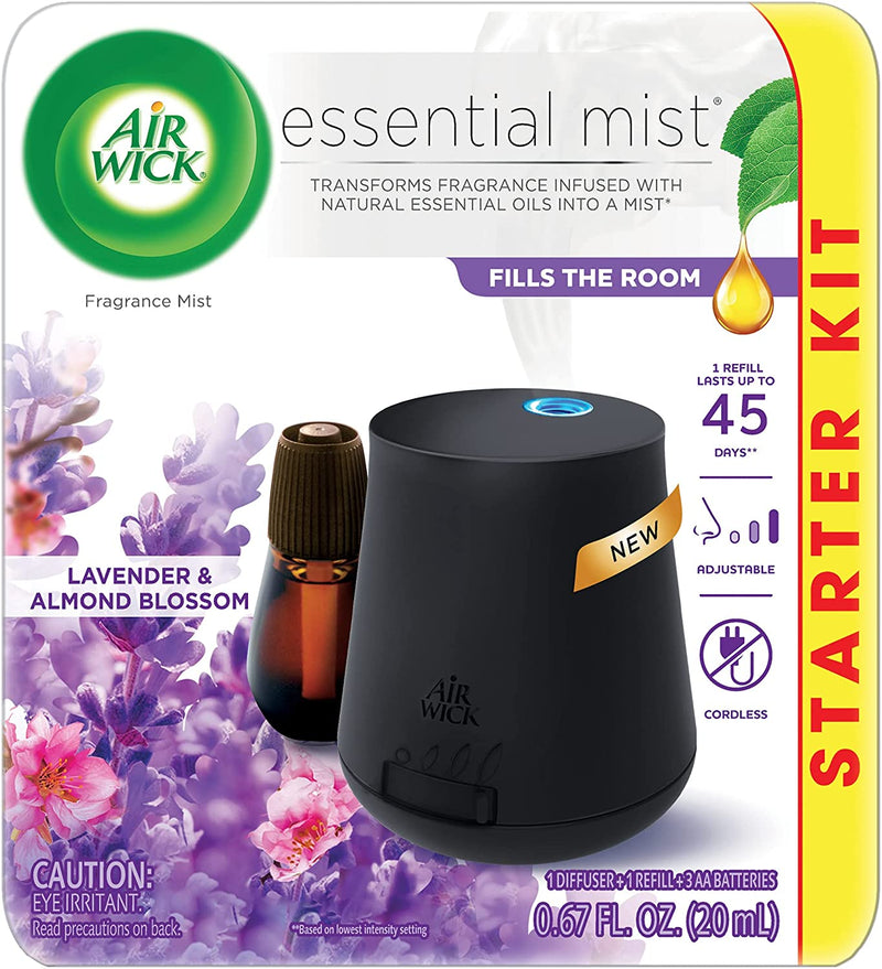 Air Wick Essential Mist, Essential Oil Diffuser, Diffuser + 1 Refill, Lavender and Almond Blossom, Air Freshener, 2 Piece Set