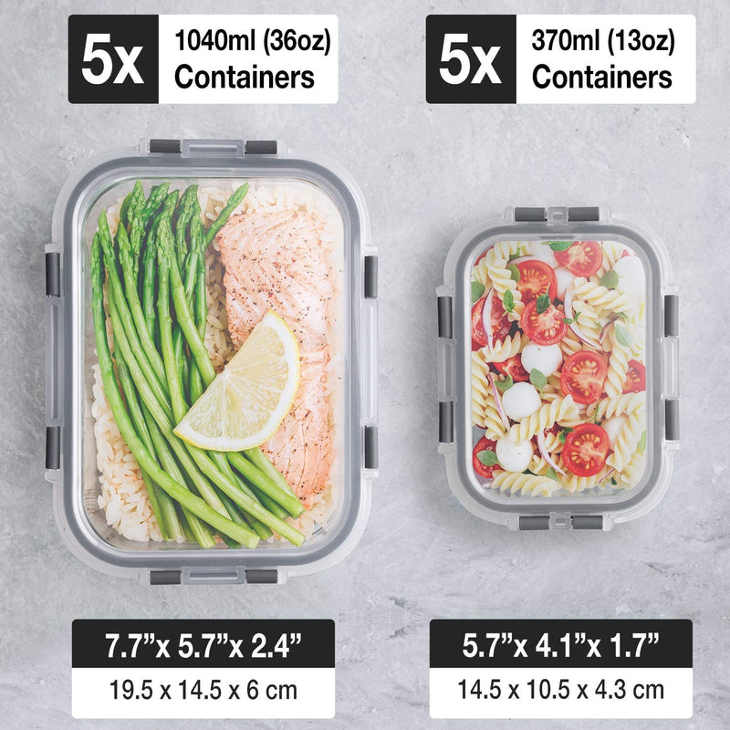 Glass Food Storage Containers Healthy Meal Prep Boxes with Airtight Lids Glass Food Storage Containers - [10 Pack] Healthy Meal Prep Boxes with Airtight Lids - Airtight Glass, BPA Free & Leak Proof (10 Lids & 10 Containers)