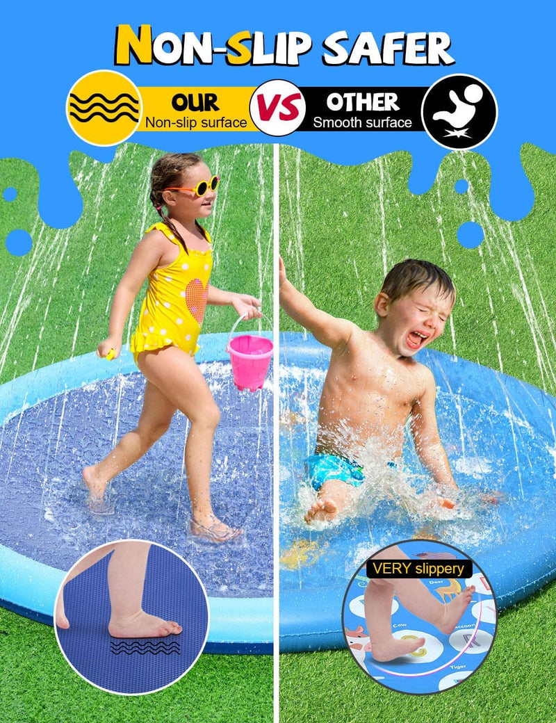 Non-Slip Splash Pad Sprinkler for Kids Toddlers, Kiddie Baby Pool, Outdoor Games Water Mat Toys - Infant Wading Swimming Pool - Fun Backyard Fountain Play Mat for 1-8 Age Girls Boys or Pet Dog