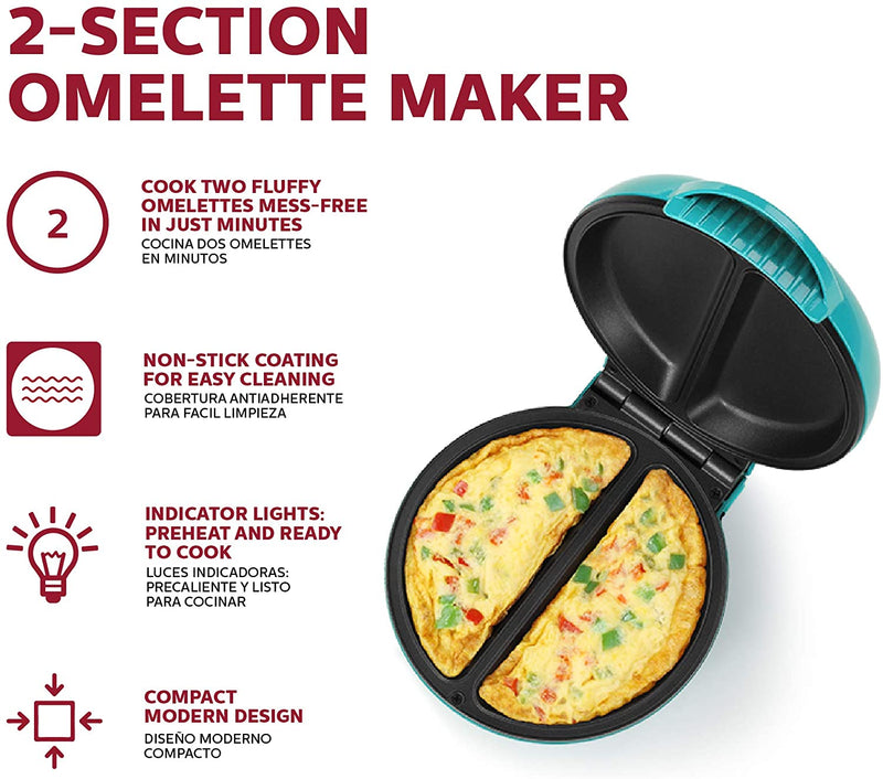 Holstein Housewares Omelet Maker, Teal/Stainless Steel