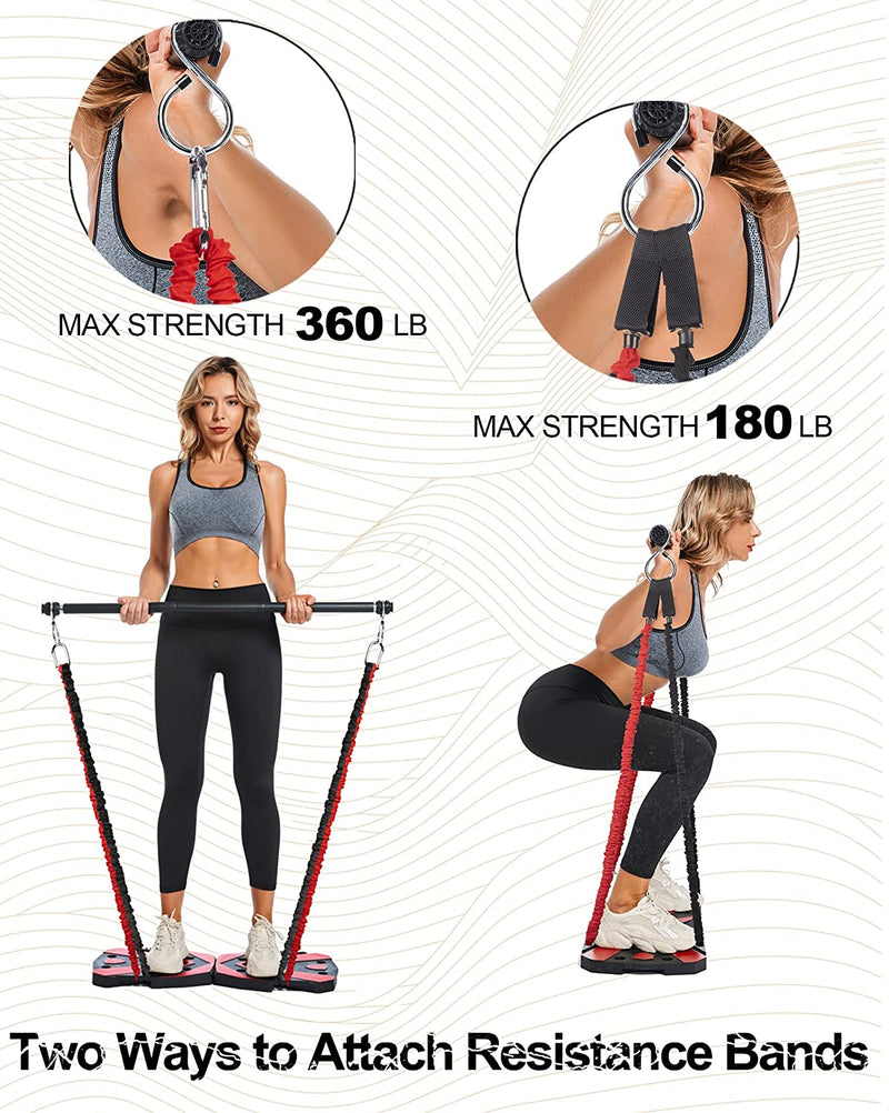 Portable Home Gym Workout Equipment with 12 Exercise Accessories Including Heavy Resistance Bands,Abs Workout,,Push-up Stand, Tricep Bar,Pilates Bar and More for Full Body Workouts System Men Women