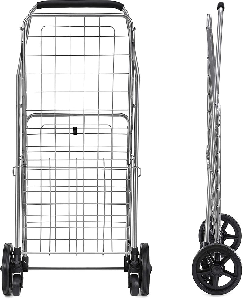 Wellmax WM99024S Grocery Utility Shopping Cart | Easily Collapsible and Portable to Save Space + Heavy Duty, Light Weight Trolley with Rolling Swivel Wheels