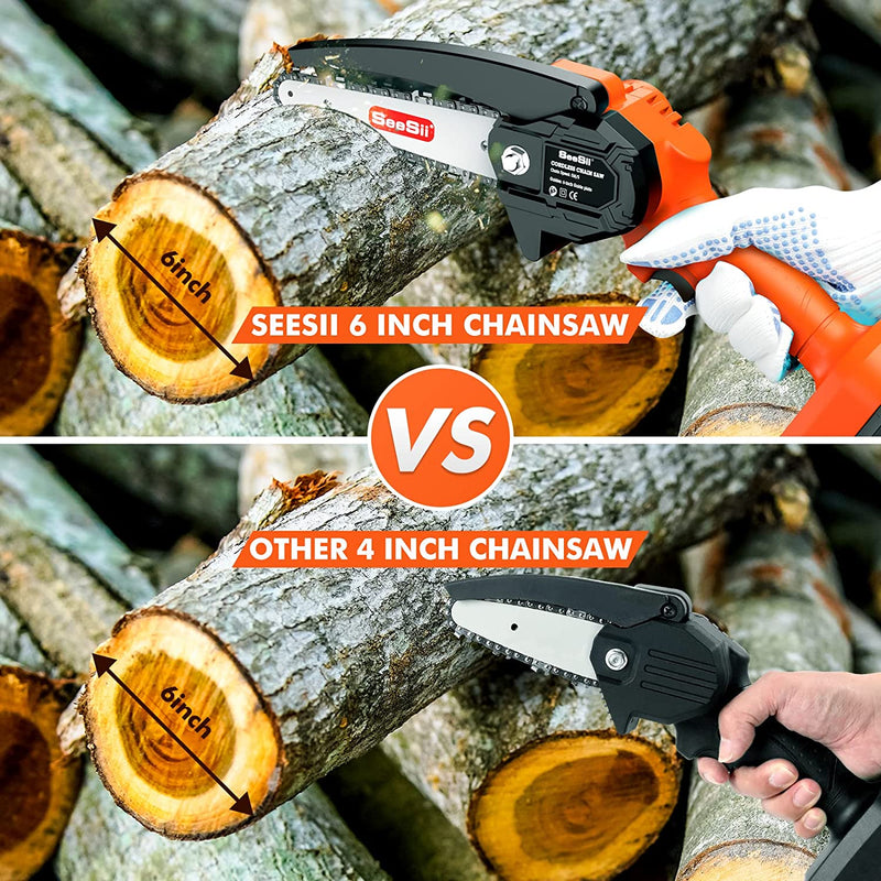 Seesii Cordless Chainsaw with 2x2.0Ah Batteries, 2.62lbs Handheld Electric Power Chain Saw