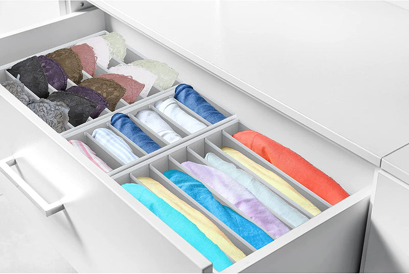 SimpleHouseware Closet Underwear Organizer Drawer Divider Set of 4, Grey