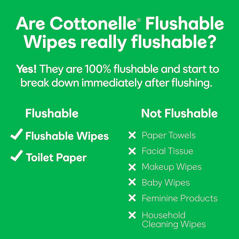 Flushable Wet Wipes, Cottonelle GentlePlus, Biodegradable & Septic Safe, 8 Flip-Top Packs of 42 (336 Wipes)