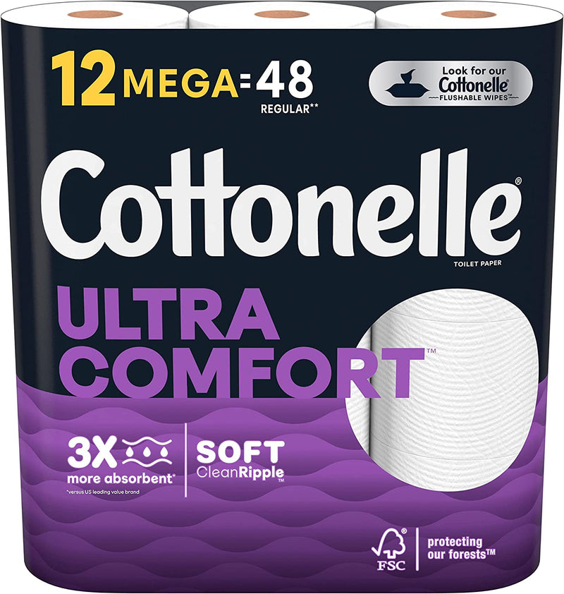 Cottonelle Ultra Comfort Toilet Paper, Strong Toilet Tissue, 12 Mega Rolls