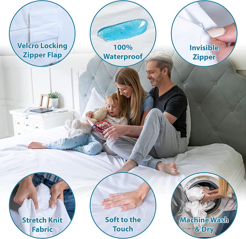 Restline Zip-UP Bedbug Proof Mattress Encasement (Double Size) 100% Cotton Full Six Sided Mattress Encasement and Waterproof Cover. 75 x 54” Bed Liner, Invisible Zippered Mattress Cover 12-15" Deep