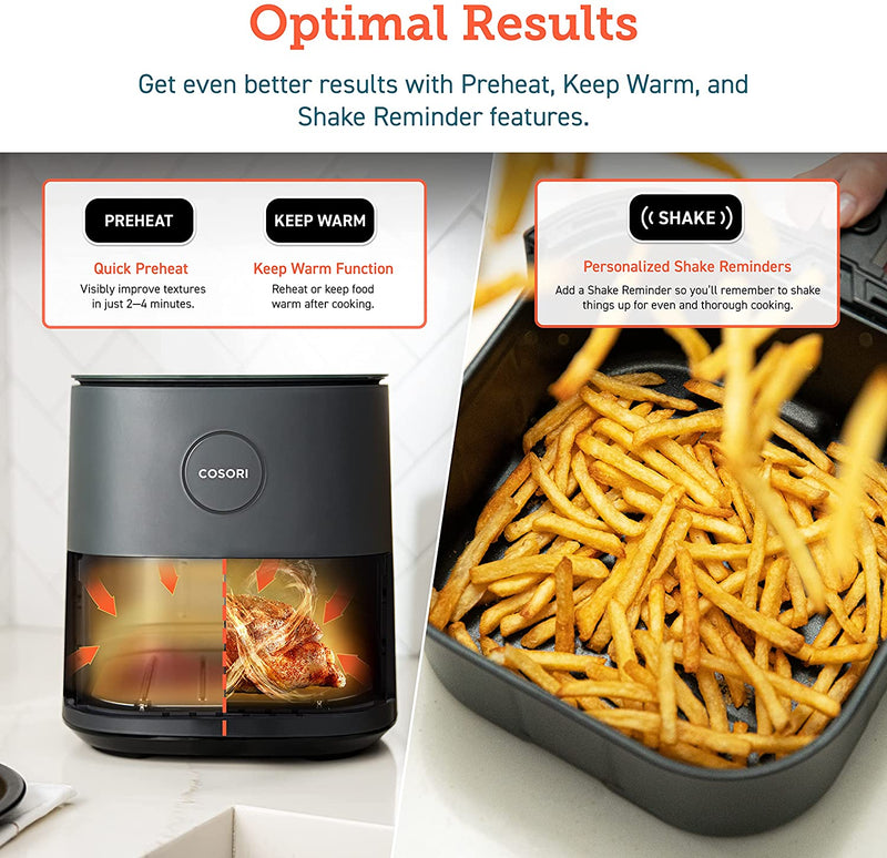 COSORI Air Fryer, 5 Quart Compact Oilless Oven, 30 Recipes, Up to 450℉, 9 One-Touch Cooking Functions,