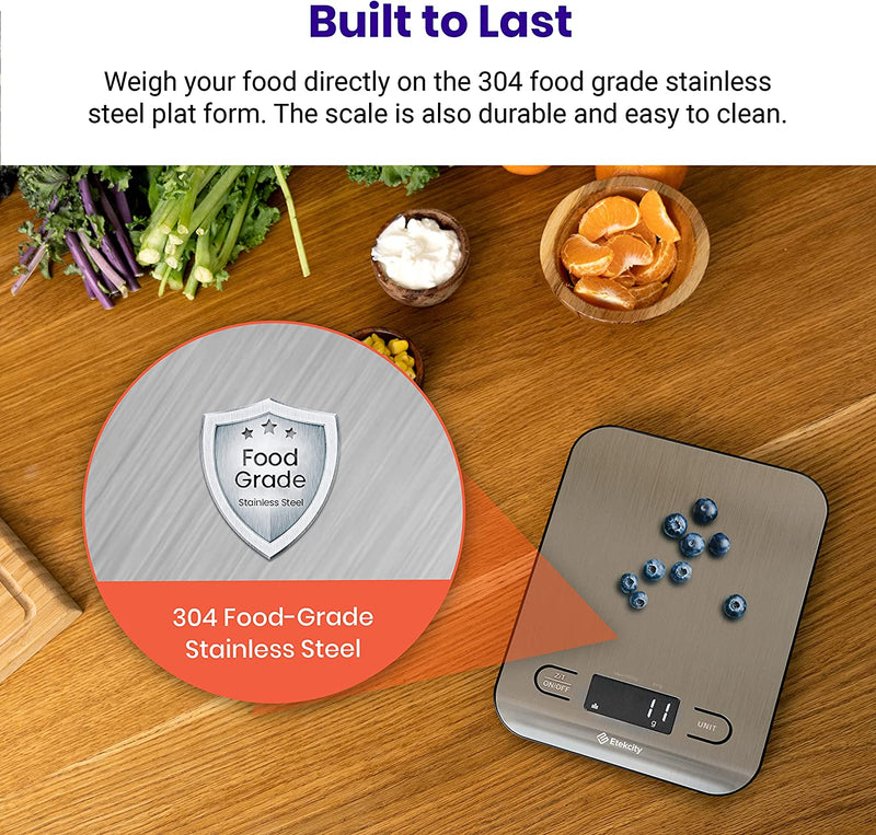 Etekcity Food Nutrition Kitchen Scale, Digital Grams and Ounces for Weight Loss, Baking, Cooking, Keto and Meal Prep, Large, 304 Stainless Steel